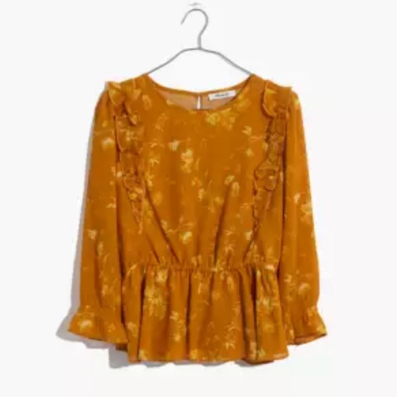 Madewell Ruffle Shoulder Botanical Floral Peplum - Picture 13 of 13